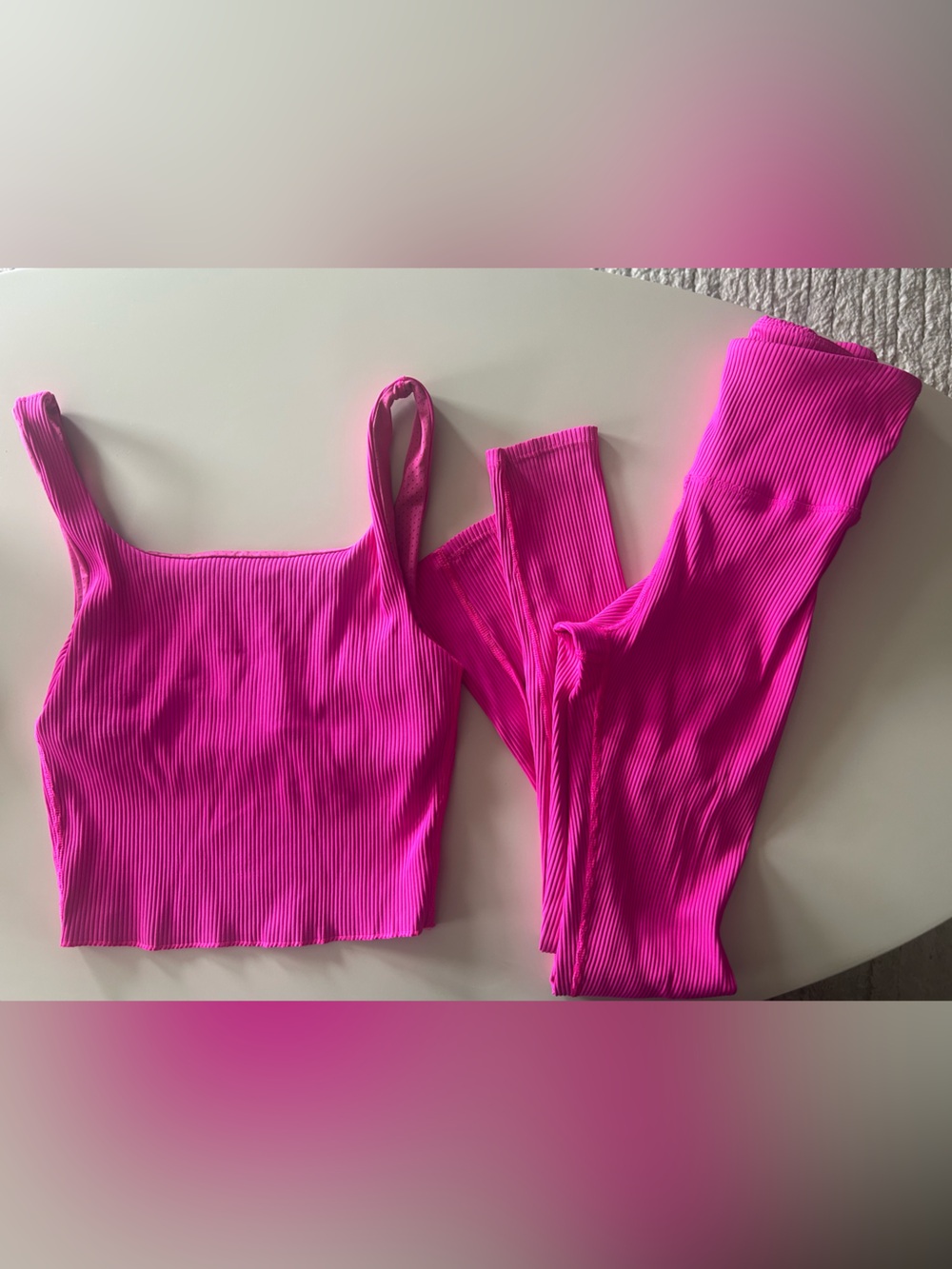 Carbon38 Ribbed Hot Pink Tank & Leggings Set
